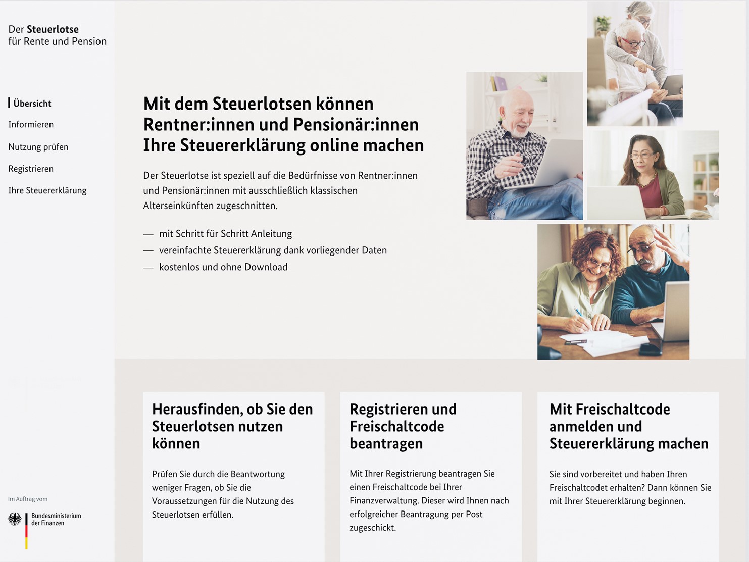 ein Screenshot  der Startseite der Anwendung Steuerlotse